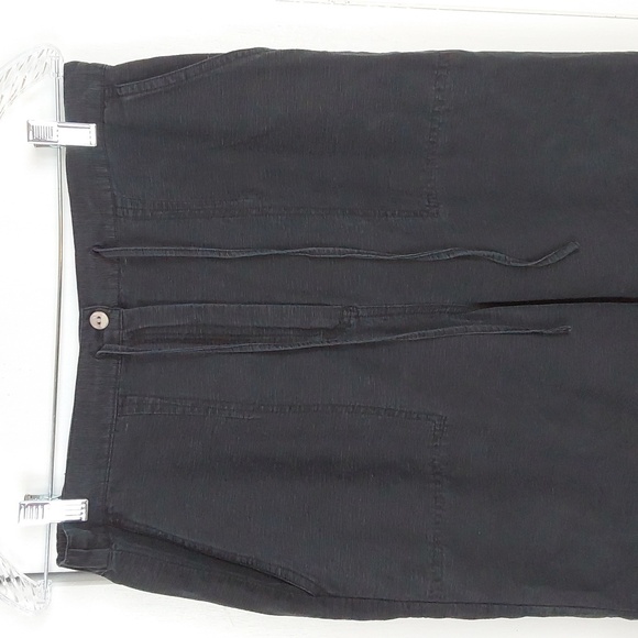 Linden Hill Black Silk Wide Leg Capri Pants Stretch Flowy Pockets Neutral Sz.M - Picture 2 of 10